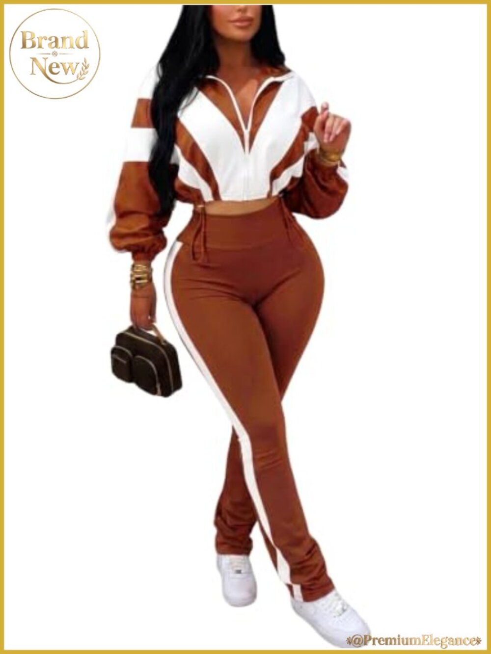 Women 2 Piece Tracksuit Zip Up Cropped Jacket Jogger Pants Set